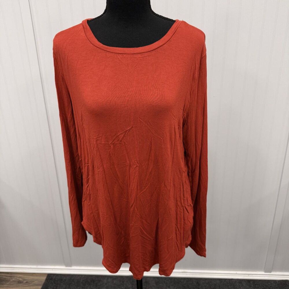 Old Navy Luxe Women's XL Orange Stretch Rayon Long Sleeve Round Neck Top